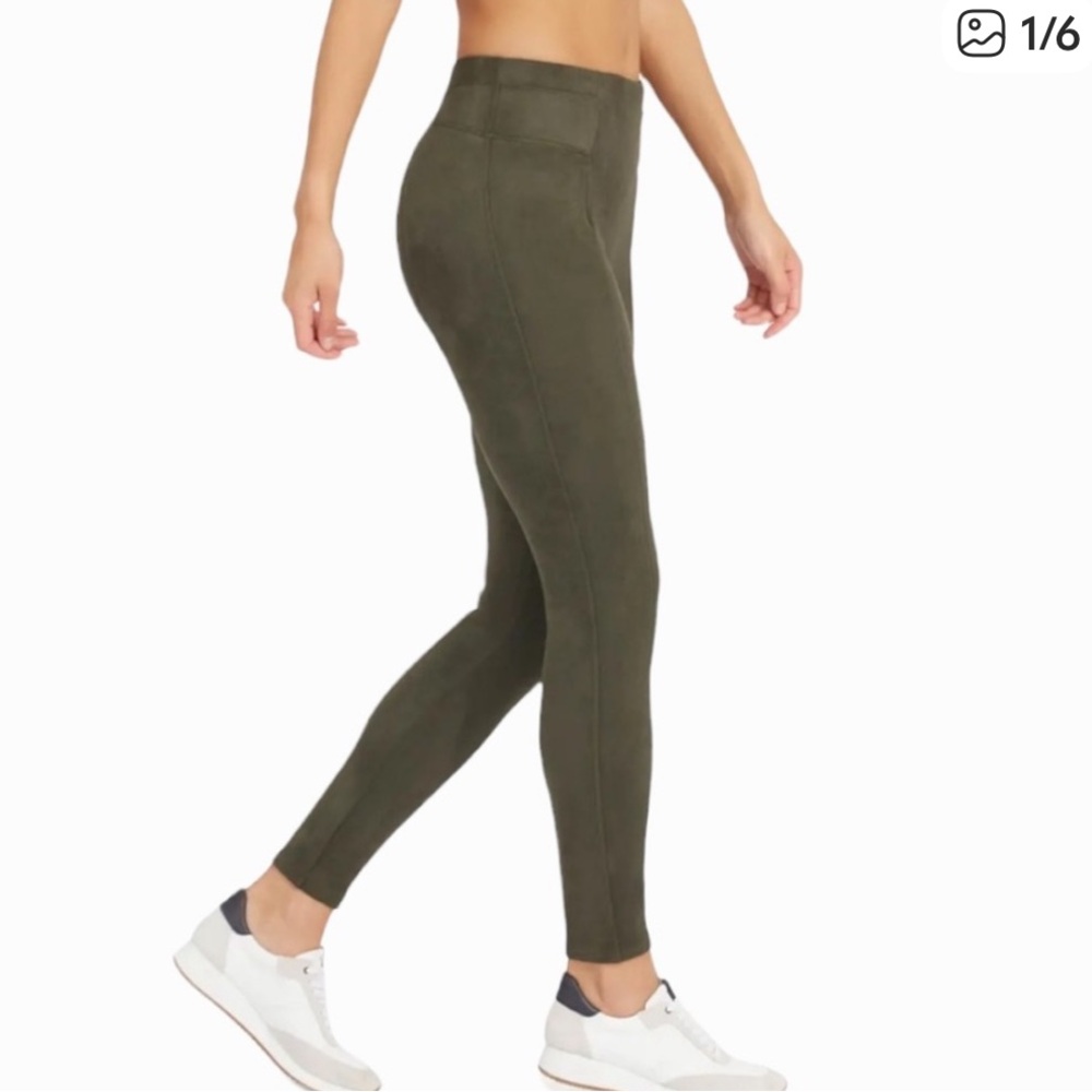 SPANX Dark Olive Leggings faux suede